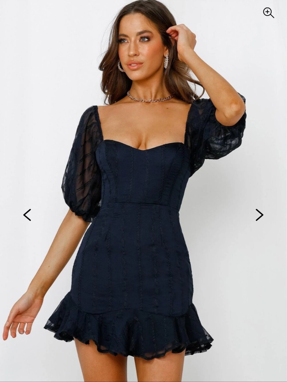 NWT On My Mind Navy Mini Dress Puff Sleeve Ruffle Hem Lined Women's Size Medium